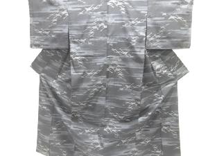 紬着物 単衣 浮き織 めがね織 付下げ柄 正絹 灰薄茶色 広衿 未使用品 大蔵ざらえセール】 ○十日町名機屋【蕪重織物】 特選十日町紬着尺